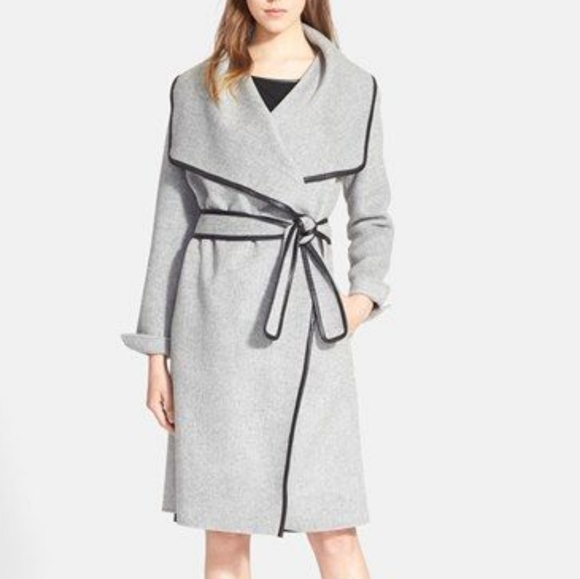 Pink Vince Drape Front Wool Coat Drape Front Wool Belted Coat XS